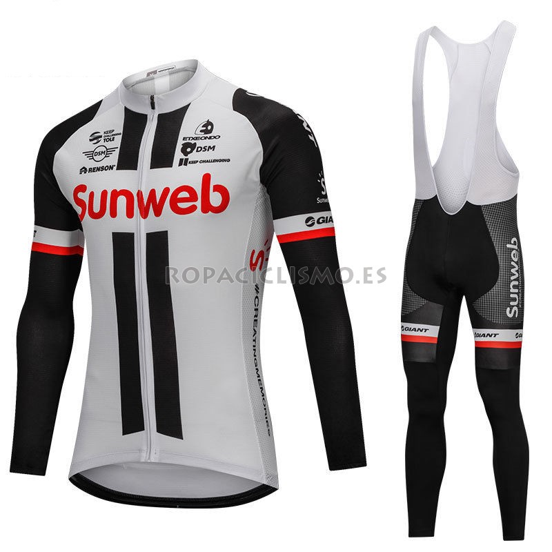 2018 Maillot Sunweb Tirantes Mangas Largas Gris Y Negro